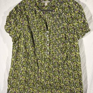 Woman Within Green and Purple Floral Top